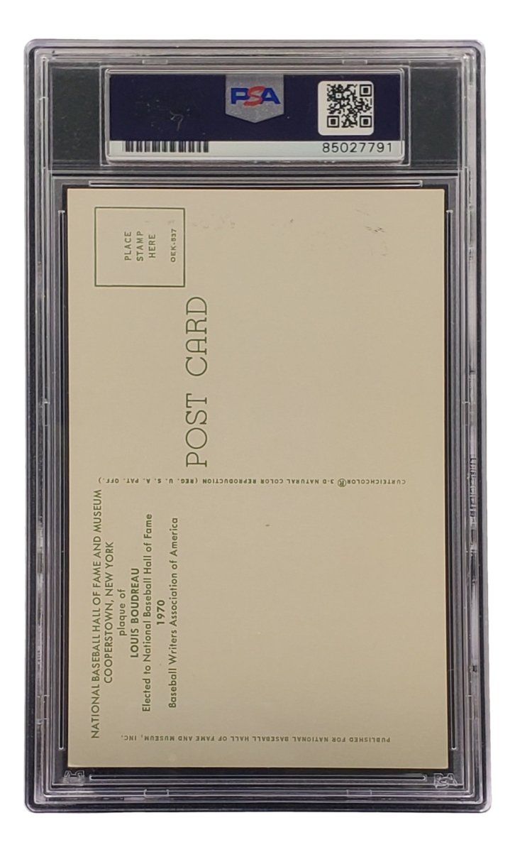 Lou Boudreau Signed 4x6 Cleveland HOF Plaque Card PSA/DNA 85027791 - Sports Integrity