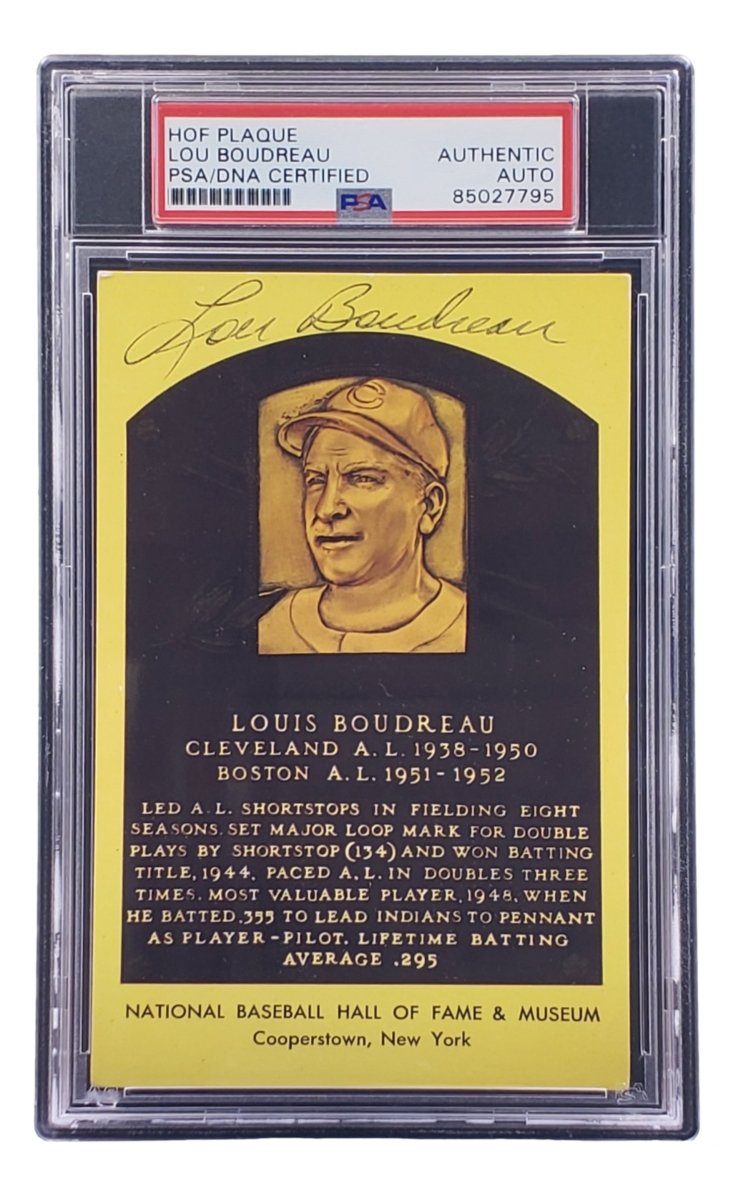 Lou Boudreau Signed 4x6 Cleveland HOF Plaque Card PSA/DNA 85027795 - Sports Integrity