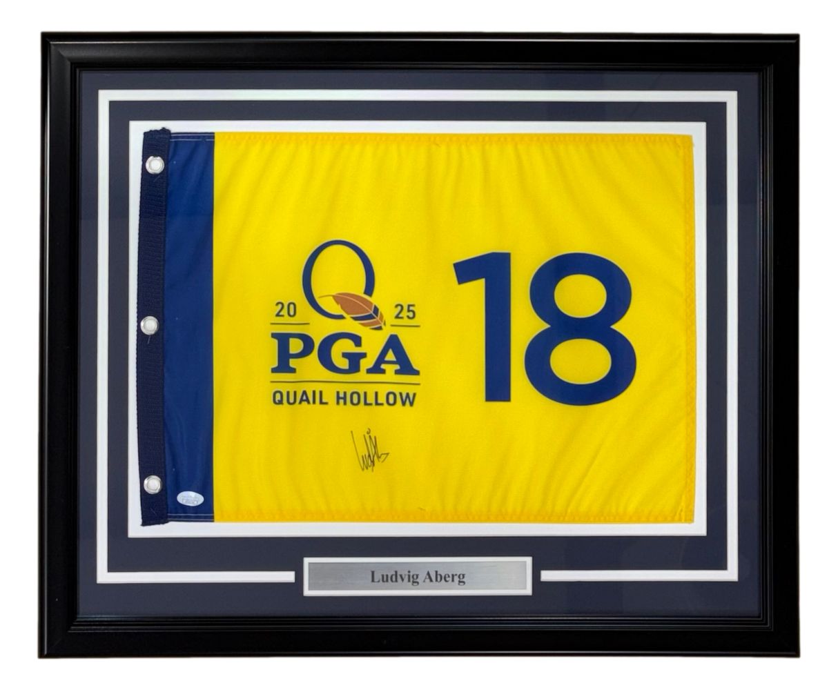 Ludvig Aberg Signed Framed 2025 PGA Championship Golf Flag JSA