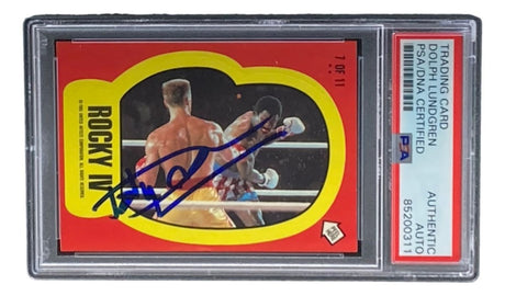 Dolph Lundgren Signed 1985 Topps #7 Rocky IV Ivan Drago Sticker Card PSA/DNA - Sports Integrity