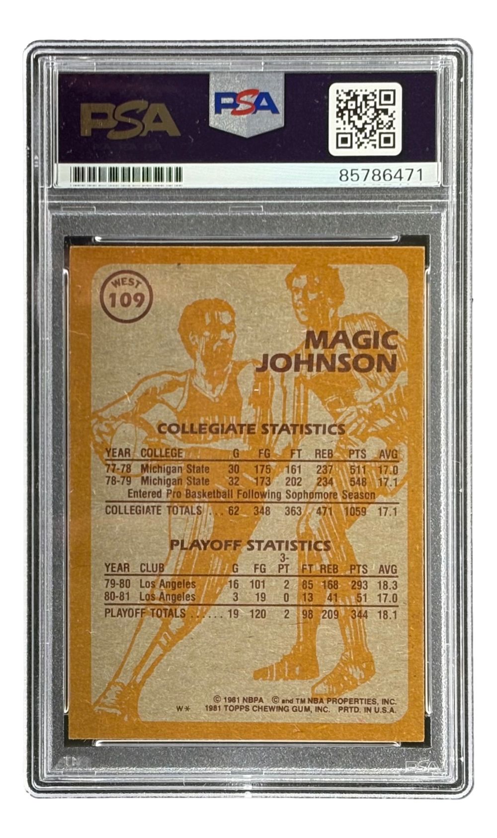 Magic Johnson Signed In Silver On Card 1981 Topps #109 Lakers Card PSA Auto 10