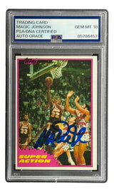 Magic Johnson Signed On Card 1981 Topps #109 Lakers Trading Card PSA Auto 10
