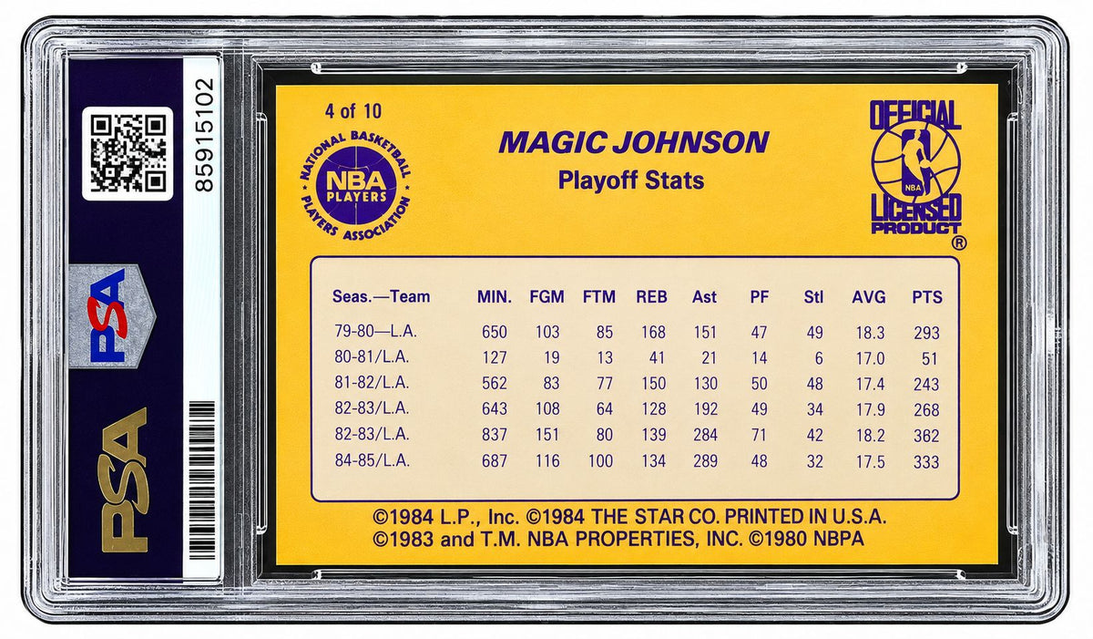 Magic Johnson Signed On Card 1986 Star #4 Lakers Trading Card PSA/DNA Gem MT 10