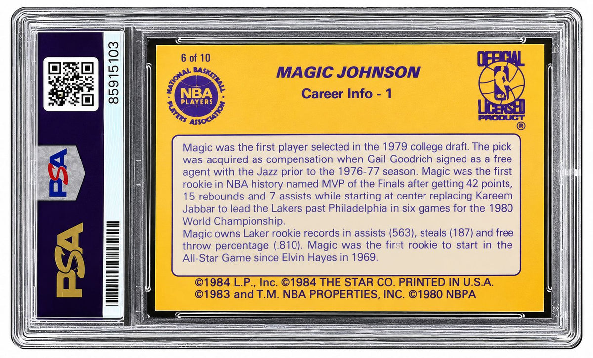 Magic Johnson Signed On Card 1986 Star #6 Lakers Trading Card PSA/DNA Gem MT 10
