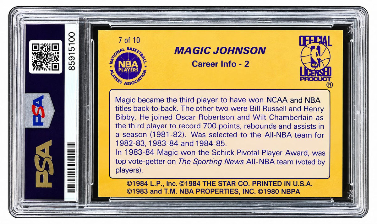 Magic Johnson Signed On Card 1986 Star #7 Lakers Trading Card PSA/DNA Gem MT 10