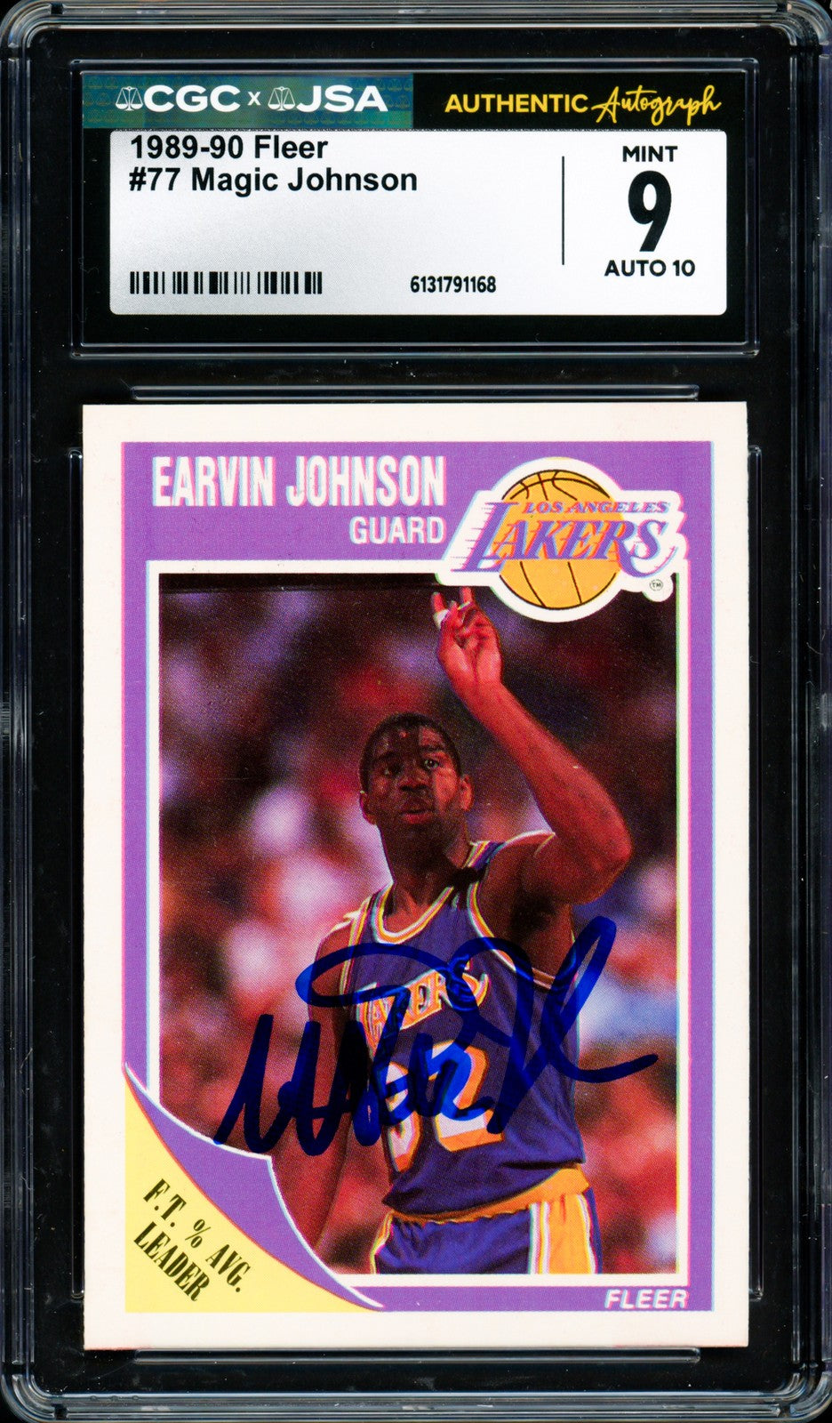 Magic Johnson Signed 1989-90 Fleer #77 Lakers Trading Card CGC Mint 9 Auto 10