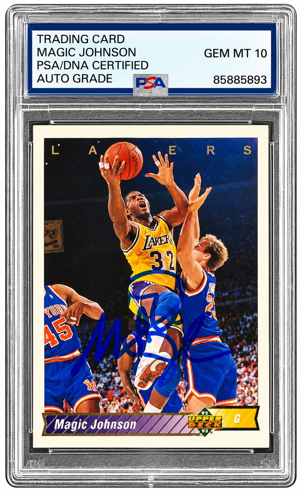 Magic Johnson Signed 1992-93 Upper Deck #32a Lakers Card PSA/DNA Gem MT 10