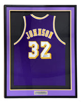 Magic Johnson Los Angeles Signed Framed Purple Basketball Jersey PSA/DNA