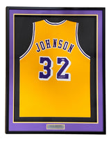 Magic Johnson Los Angeles Signed Framed Yellow Basketball Jersey PSA/DNA