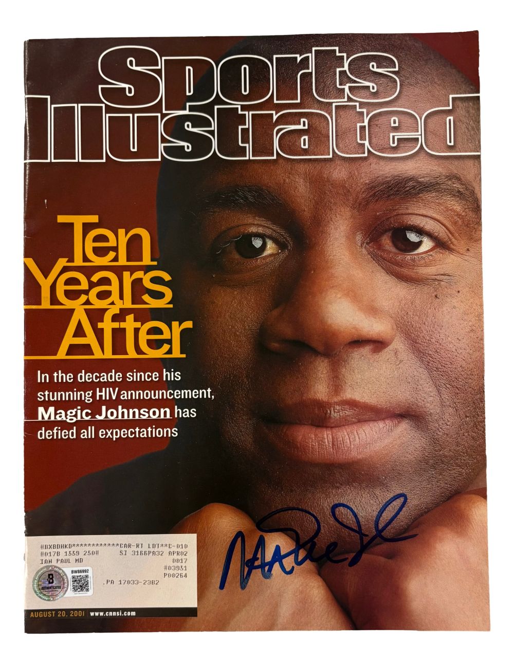 Magic Johnson Lakers Signed Sports Illustrated Magazine Aug 20 2001 BAS