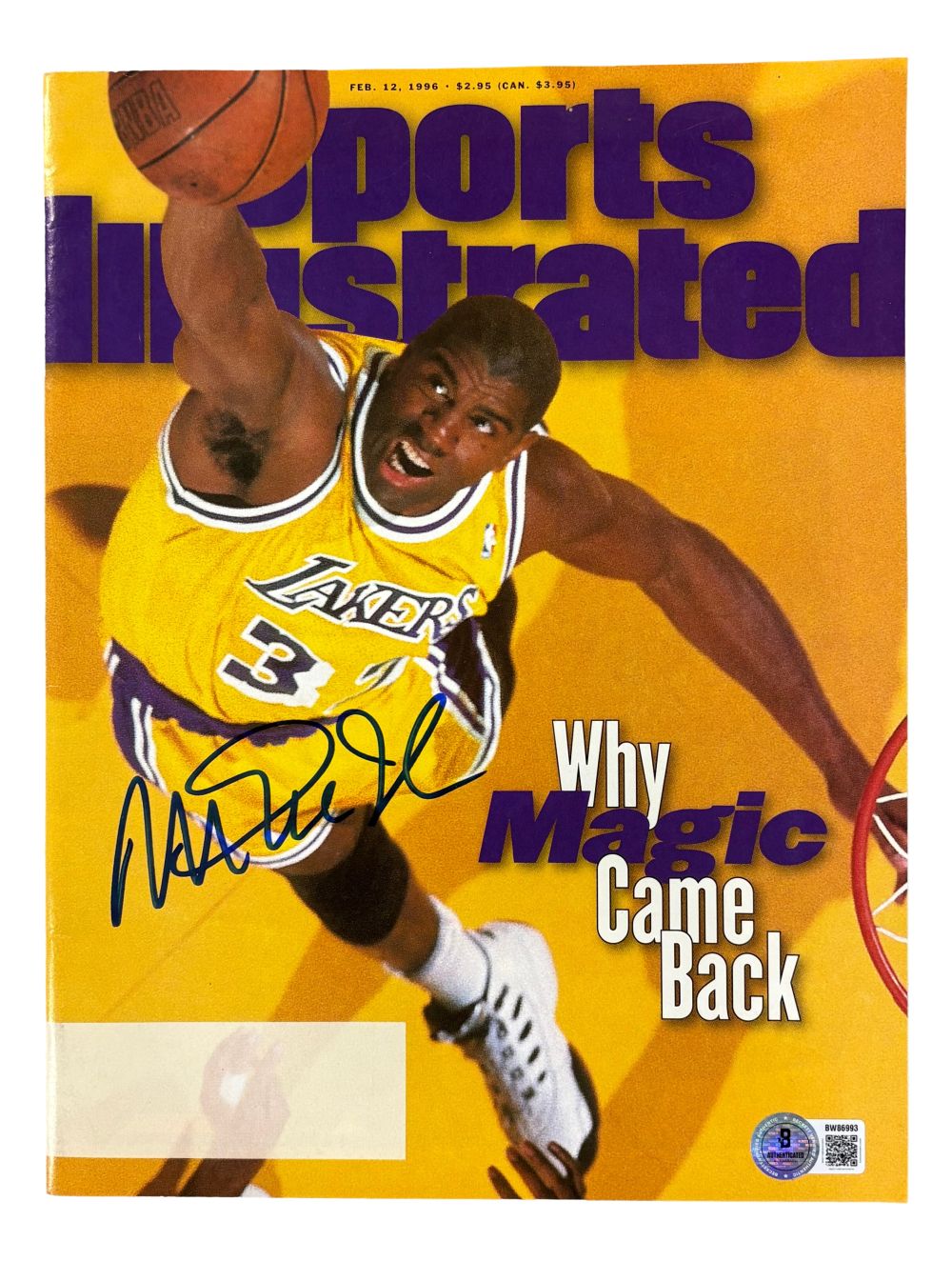 Magic Johnson Lakers Signed Sports Illustrated Magazine Feb 12 1996 BAS