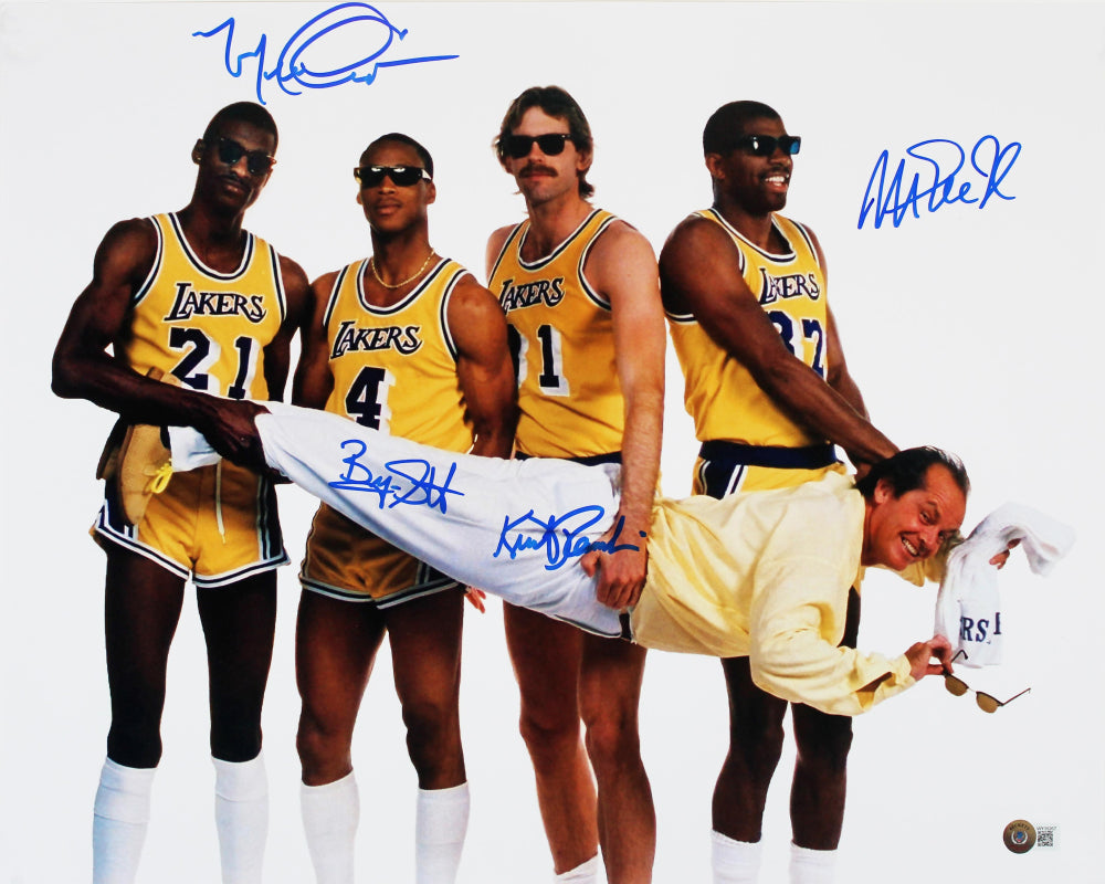 Showtime Lakers (4) Johnson, Cooper, Scott & Rambis Signed 16x20 Photo BAS Wit