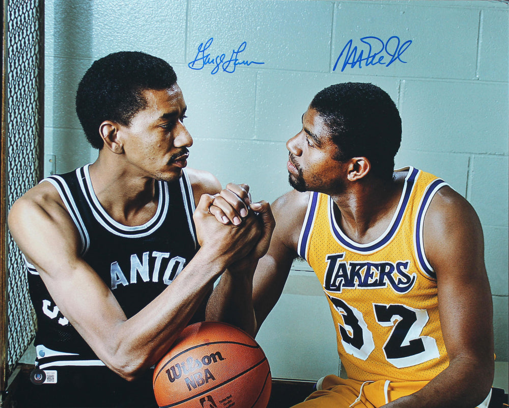 Magic Johnson & George Gervin Authentic Signed 16x20 Photo BAS Witnessed 1