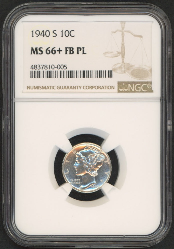 1940-S 10 Mercury Silver Dime (NGC MS 66+ FB PL)