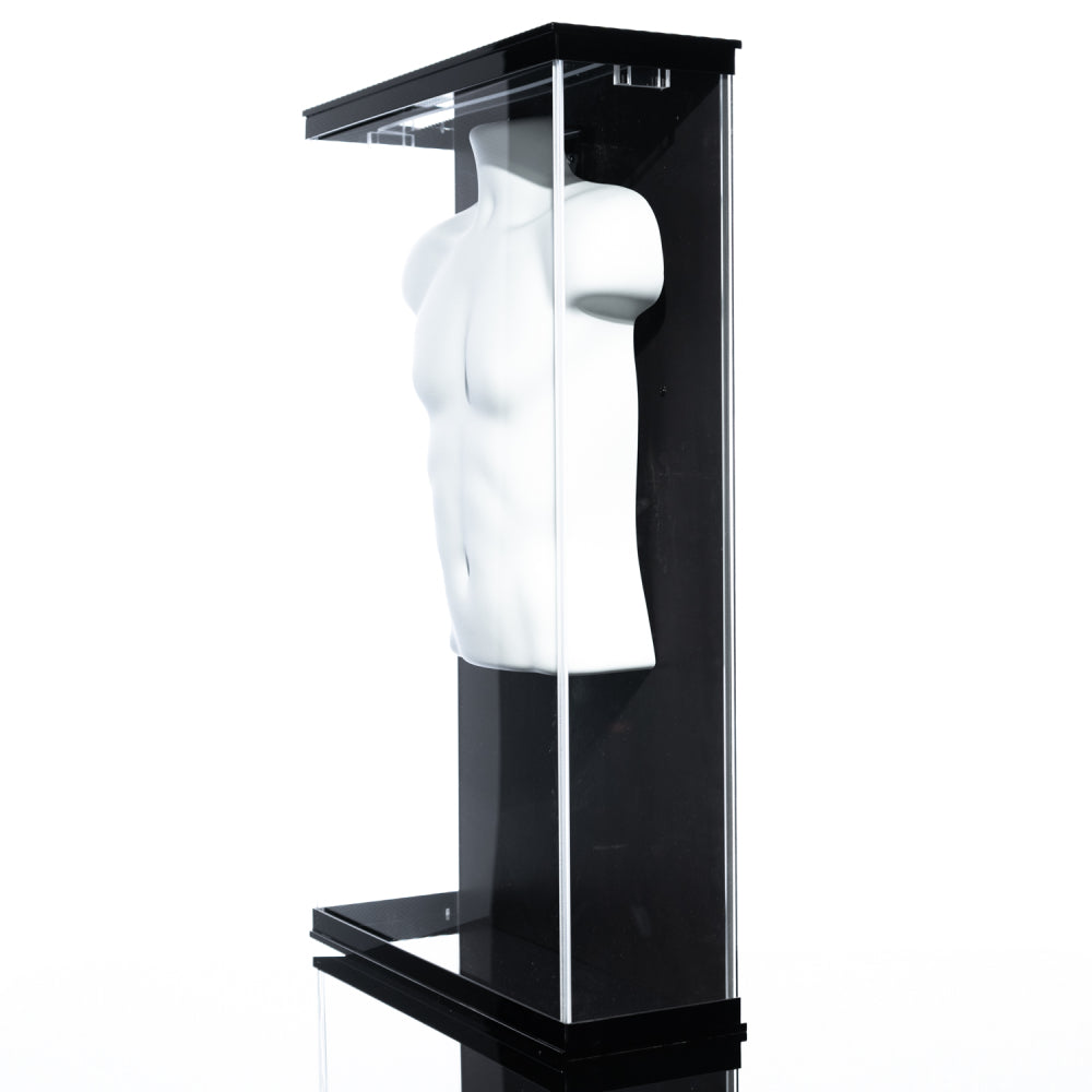 Flat Wall-Mount Jersey Display Case with UV-Protected Acrylic and Mannequin Torso – Black