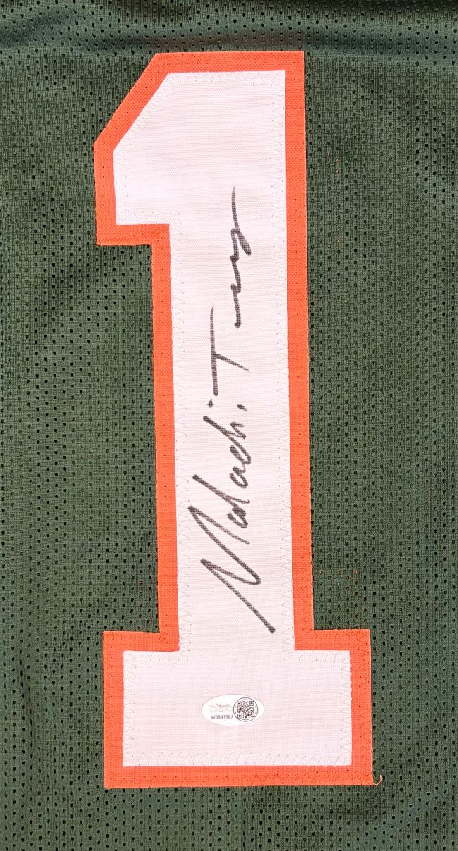 Malachi Toney Miami Signed Green Football Jersey JSA QR