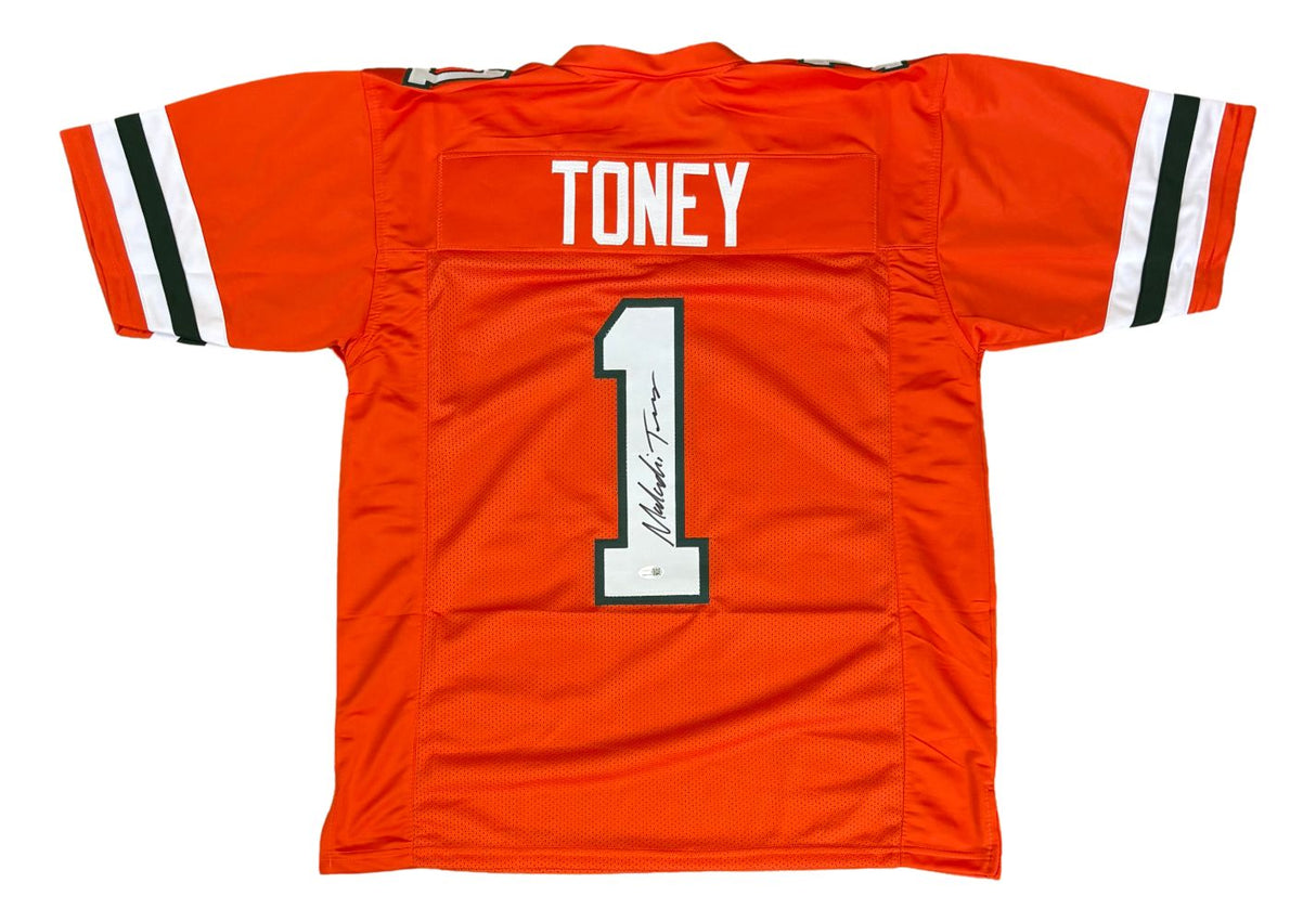 Malachi Toney Miami Signed Orange Football Jersey JSA QR