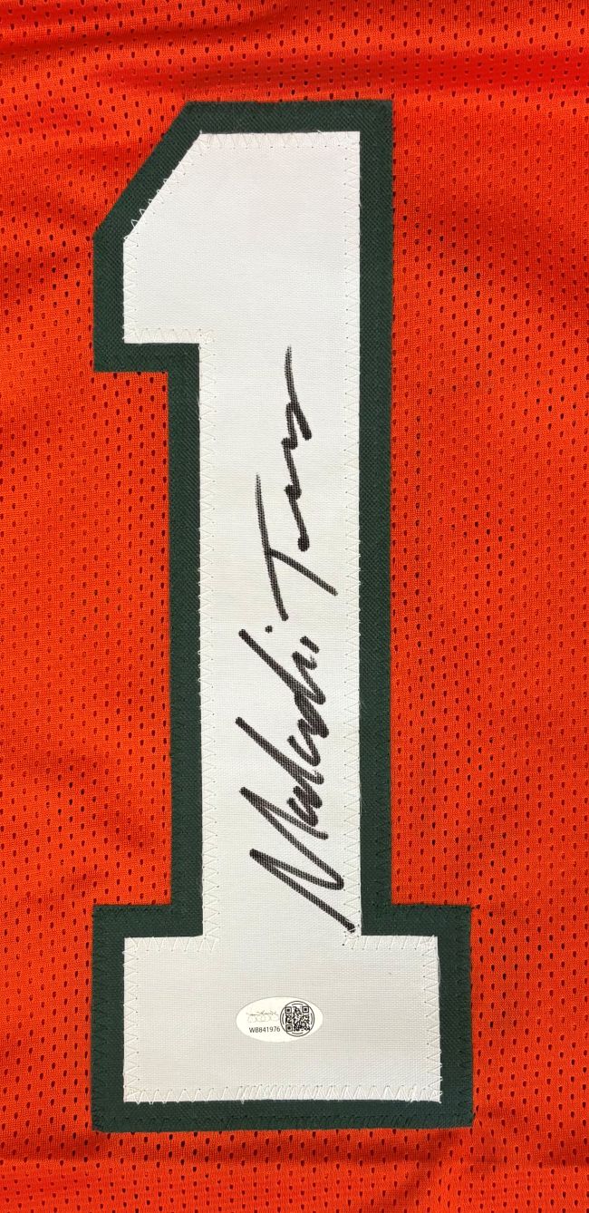 Malachi Toney Miami Signed Orange Football Jersey JSA QR