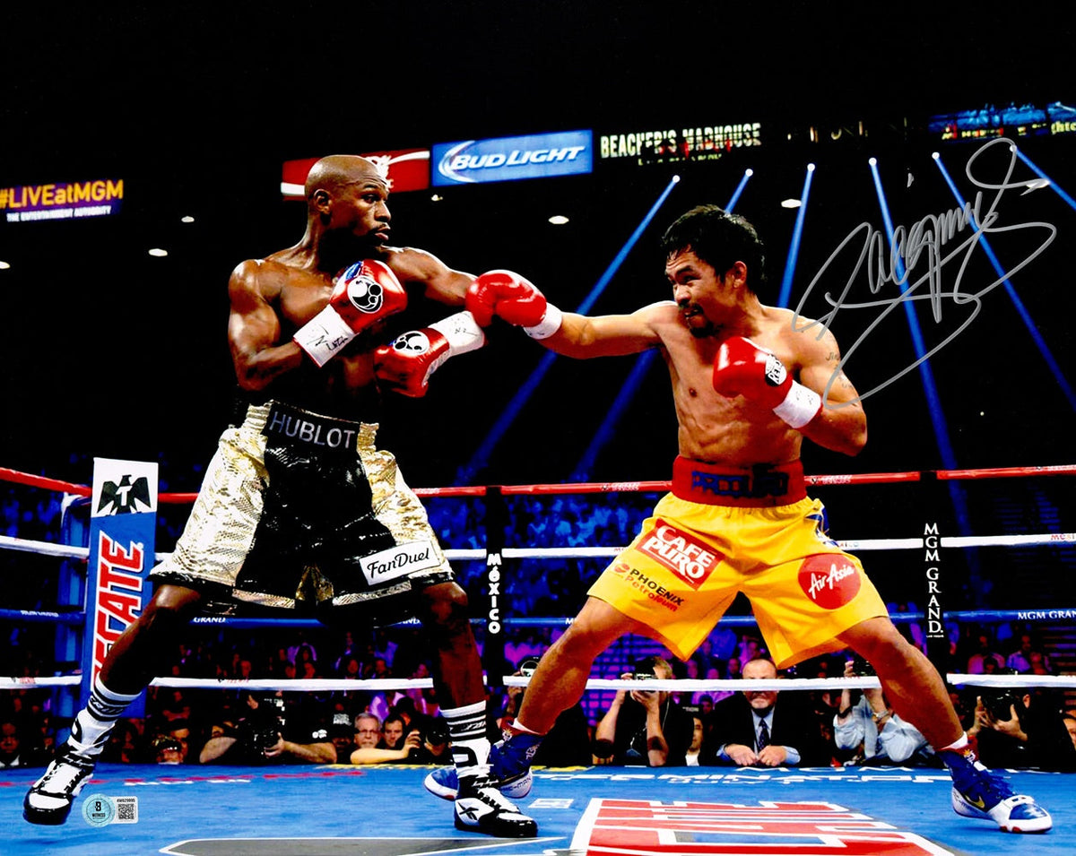 Manny Pacquiao Signed 16x20 vs Floyd Mayweather Boxing Photo BAS