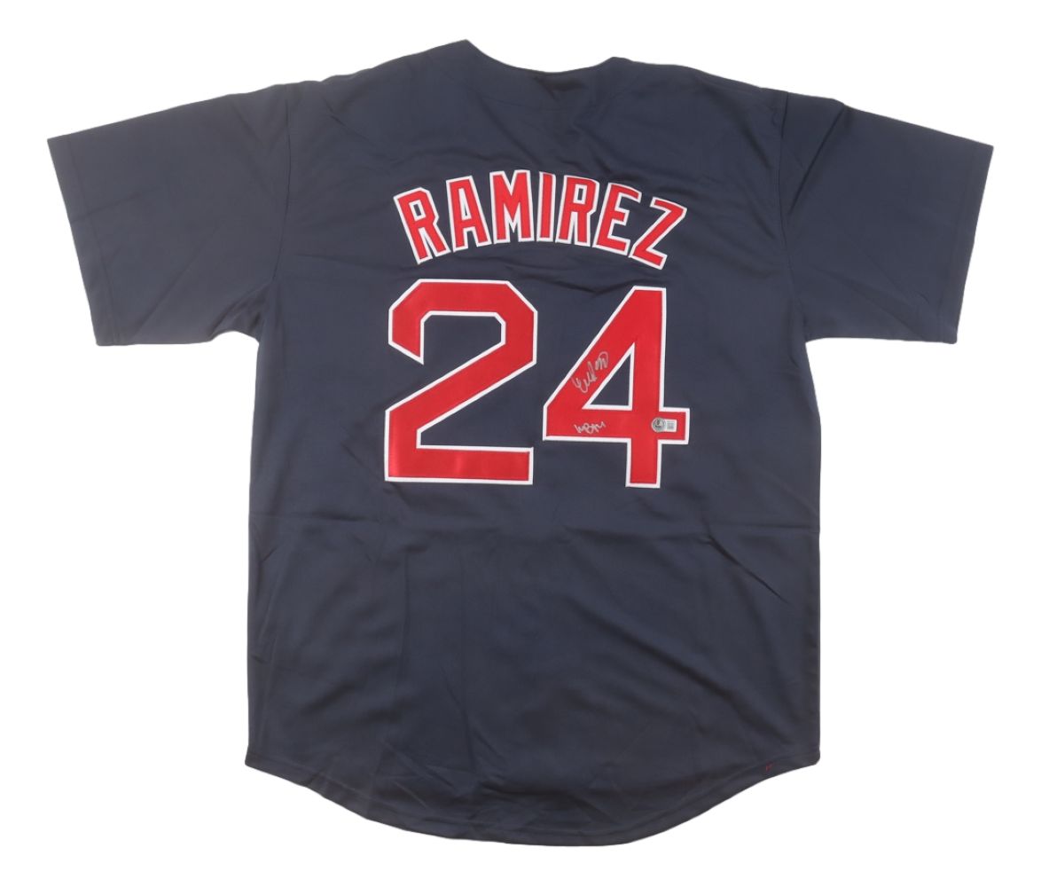 Manny Ramirez Boston Signed Navy Baseball Jersey MBM Inscribed BAS