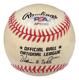 A Willie Mays San Francisco Giants signed National League baseball by Sports Integrity, featuring red stitching, PSA authentication (AP53365), and the printed signature of NL president William D. White.