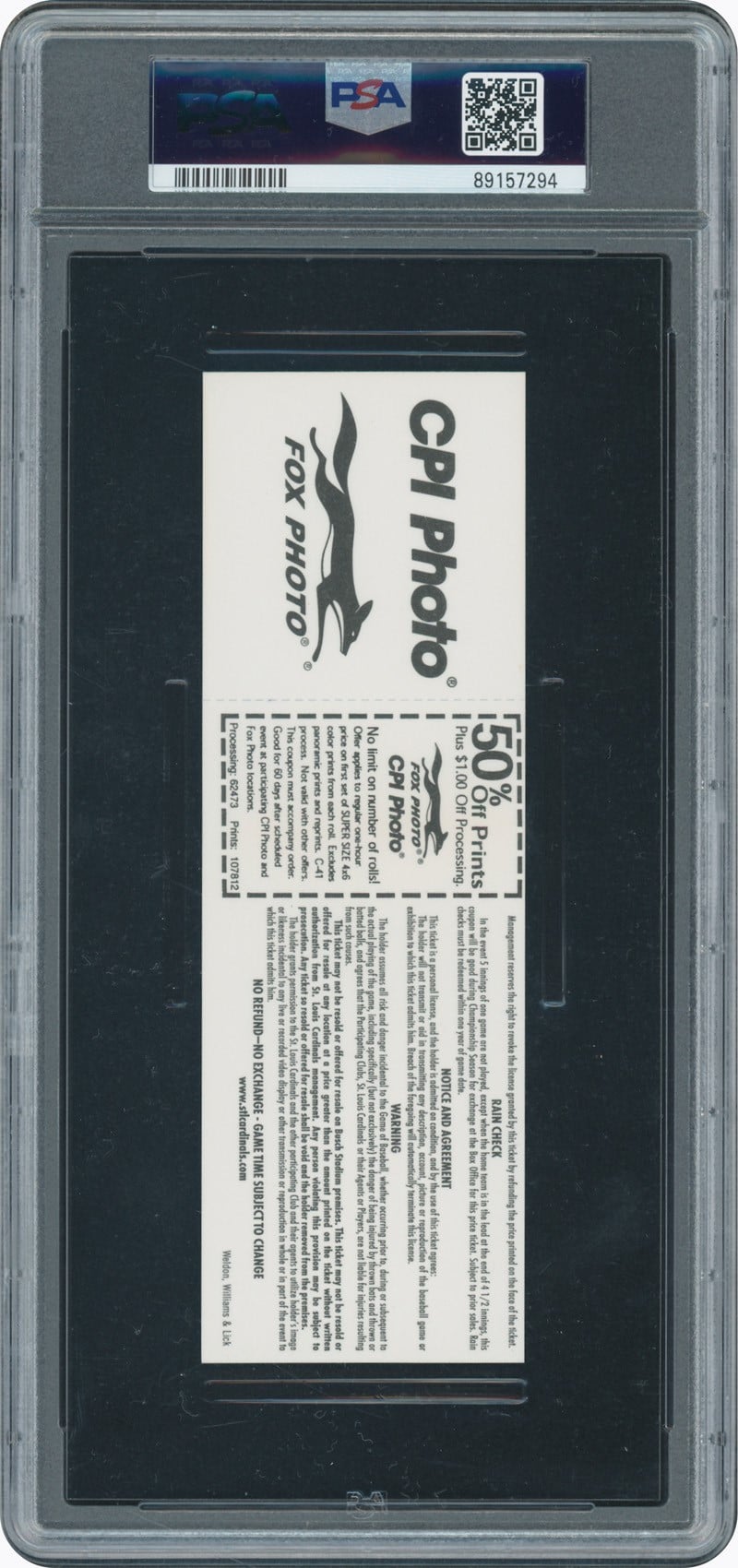 Mark McGwire Signed 1998 Cardinals HR #62 Game Ticket Passes Maris PSA 9 Auto 9