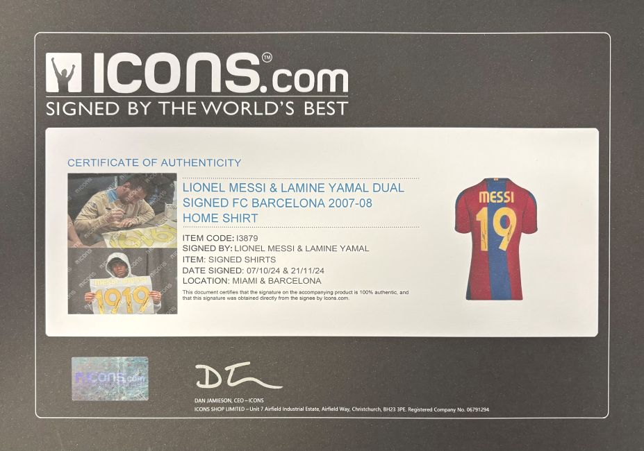 Lionel Messi Lamine Yamal Signed Barcelona Nike Soccer Jersey ICONS LOA