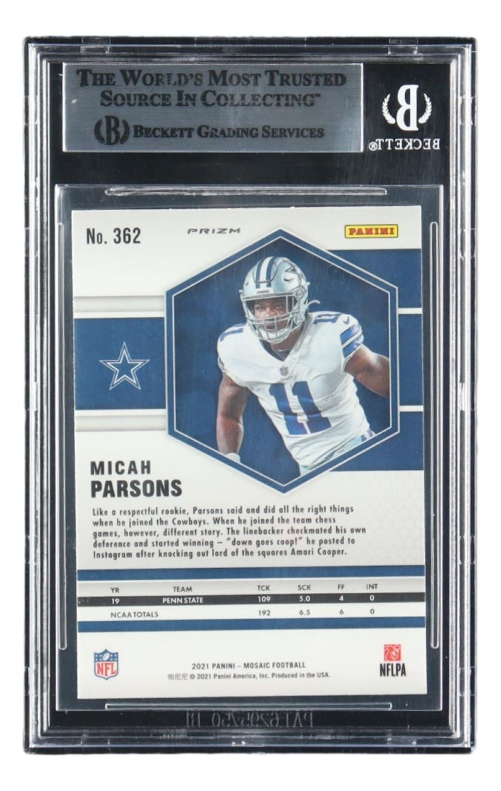 Micah Parsons Signed 2021 Panini Mosaic #362 Dallas Cowboys Rookie Card BAS