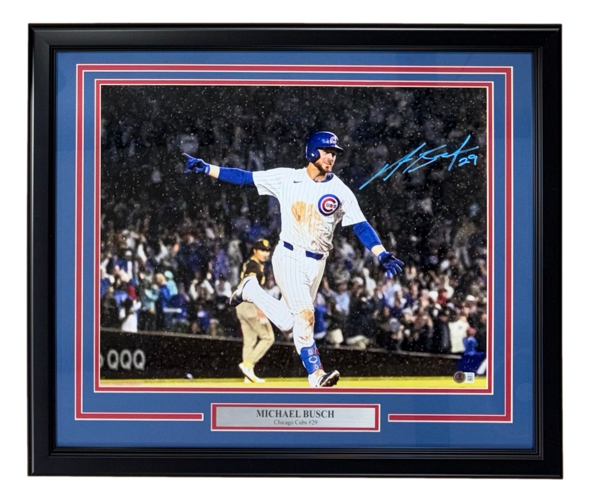Michael Busch Signed Framed 16x20 Chicago Cubs Photo BAS