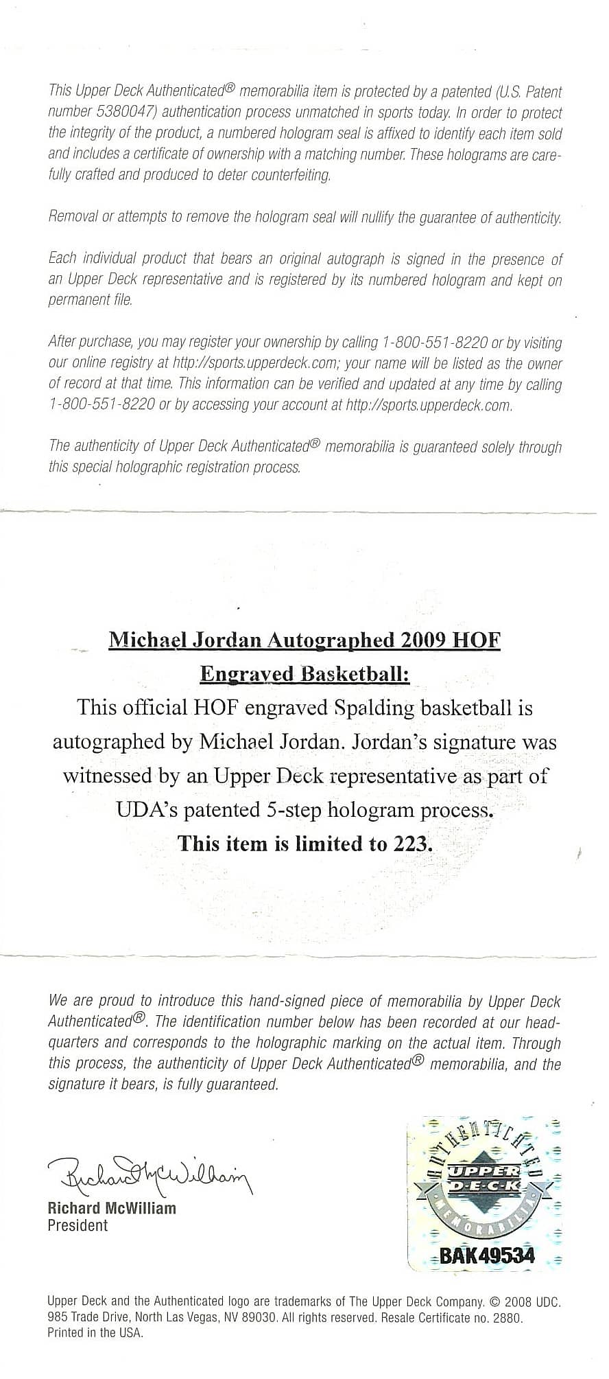 Michael Jordan Bulls Signed NBA Spalding Hall Of Fame Logo Basketball LE/223 UDA