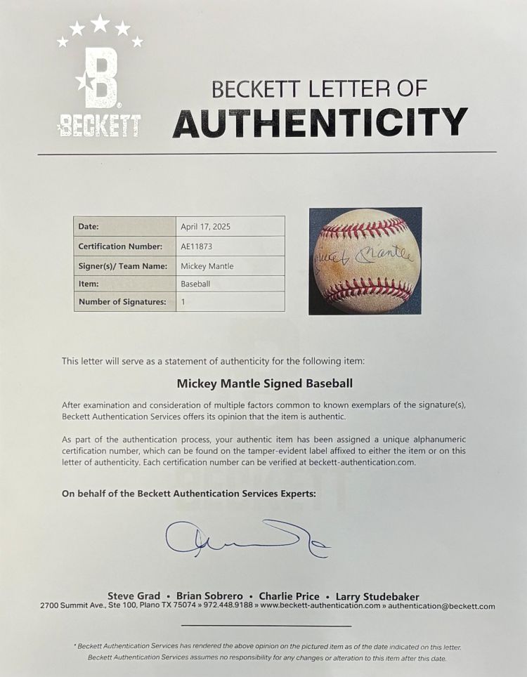 Mickey Mantle New York Yankees Signed American League Baseball BAS AE11873