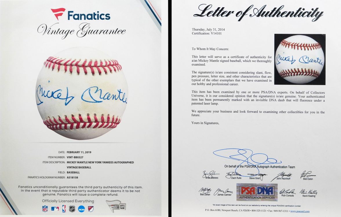 Mickey Mantle Signed Official AL Baseball PSA/DNA+Fanatics LOA