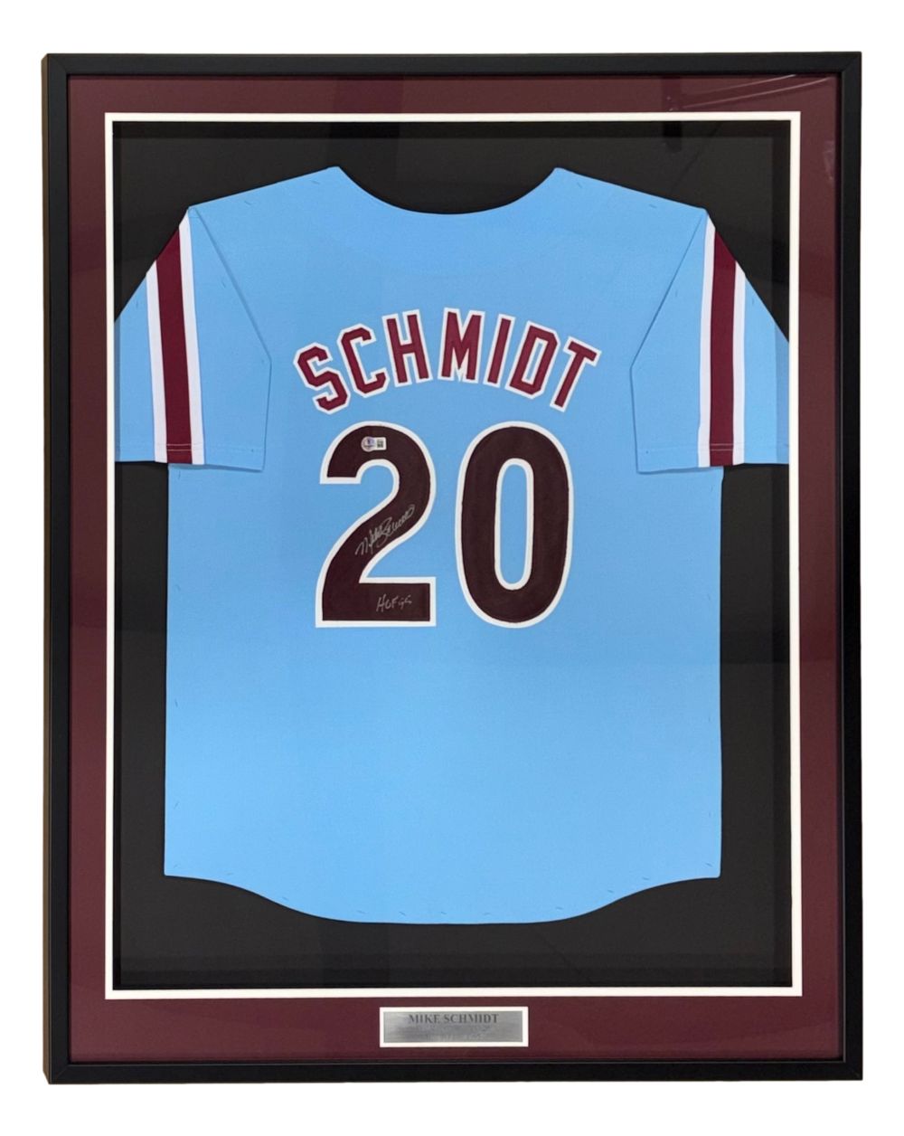 Mike Schmidt Philadelphia Signed Framed Blue Baseball Jersey HOF 95 BAS