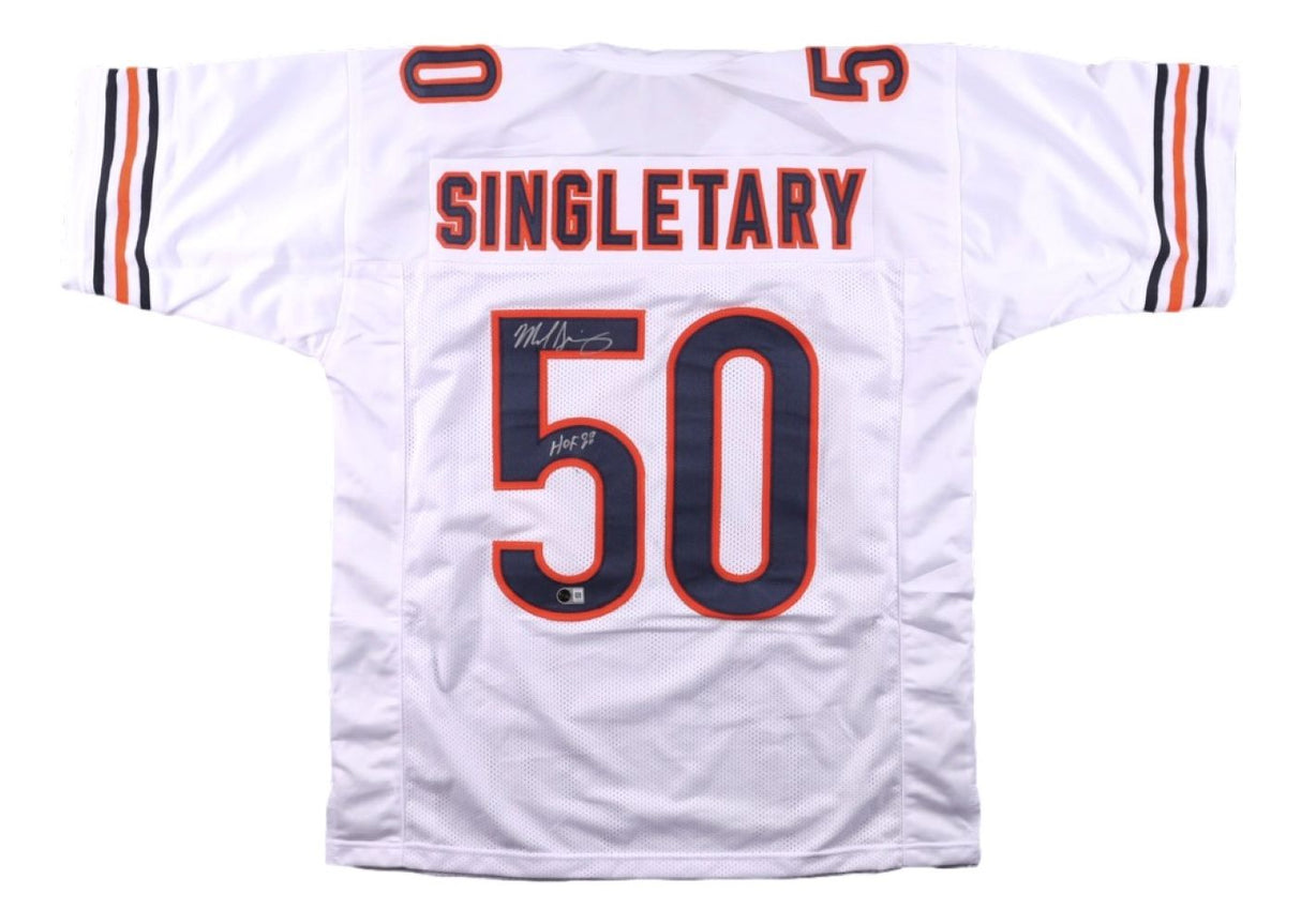 Mike Singletary Chicago Signed White Football Jersey HOF 98 BAS