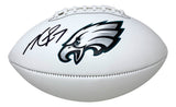 A Michael Vick Signed Philadelphia Eagles Logo Football by Sports Integrity, featuring the team's logo and his black ink autograph on the left side of the emblem.