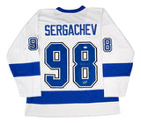Mikhail Sergachev Tampa Bay Signed White Hockey Jersey 2x SC Champs JSA Hologram