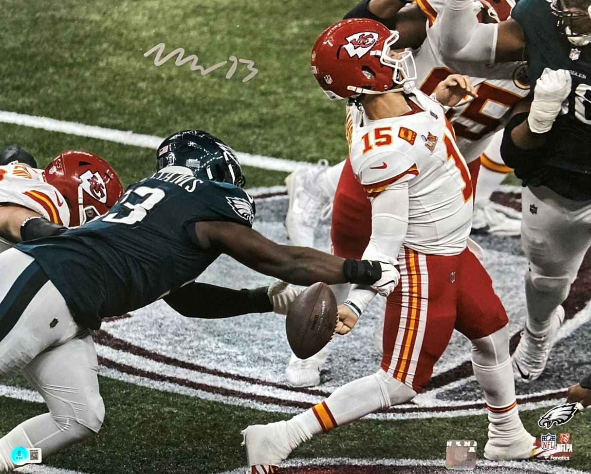 Milton Williams Signed 16x20 Eagles Super Bowl 59 Mahomes Strip Sack Photo BAS