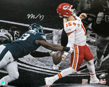 Milton Williams (#93 Eagles) strip sacks Chiefs QB (#15) as he readies to throw, featured in this signed 16x20 Super Bowl 59 Spotlight Photo by Sports Integrity.