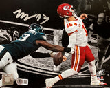 The Sports Integrity Milton Williams Signed 8x10 Eagles Super Bowl 59 photo shows Williams strip-sacking Chiefs QB Mahomes. Includes BAS authentication, player autograph, and NFL logos.