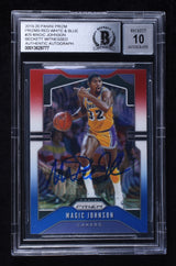 Magic Johnson Signed 2019 Panini Prizm Prizms RW&B #25 Card Auto 10! BAS Slabbed
