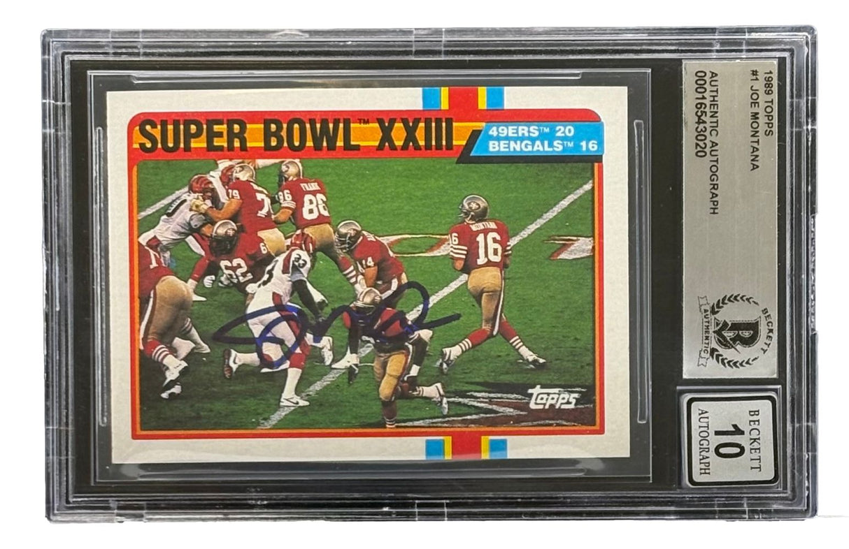Joe Montana Signed 1989 Topps #1 San Francisco 49ers Trading Card BAS Auto 10