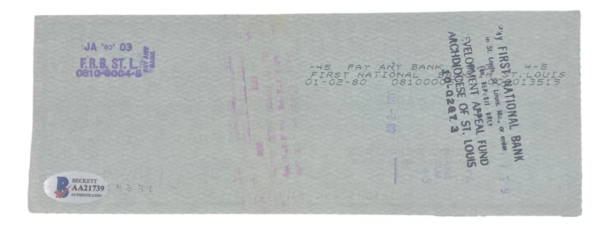 Stan Musial St. Louis Cardinals Signed Bank Check #5755 BAS - Sports Integrity