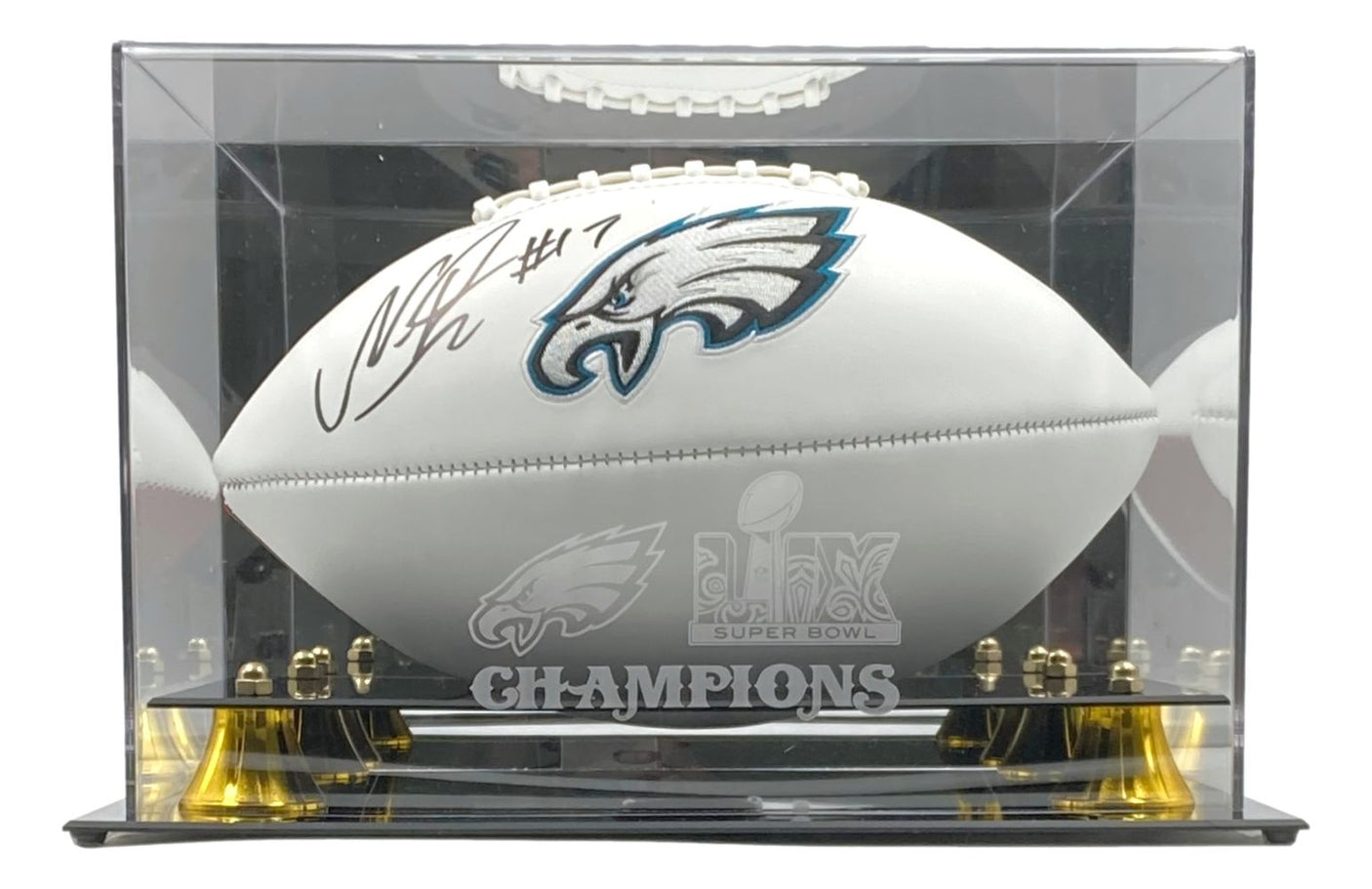 Nakobe Dean Signed Eagles Logo Football PSA/DNA w/ Super Bowl 59 Case