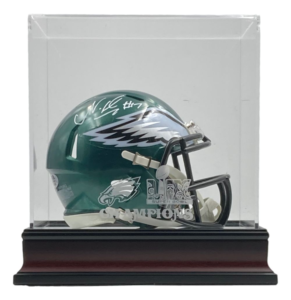 Nakobe Dean Signed Eagles Mini Speed Helmet PSA/DNA w/ Super Bowl 59 LIX Case