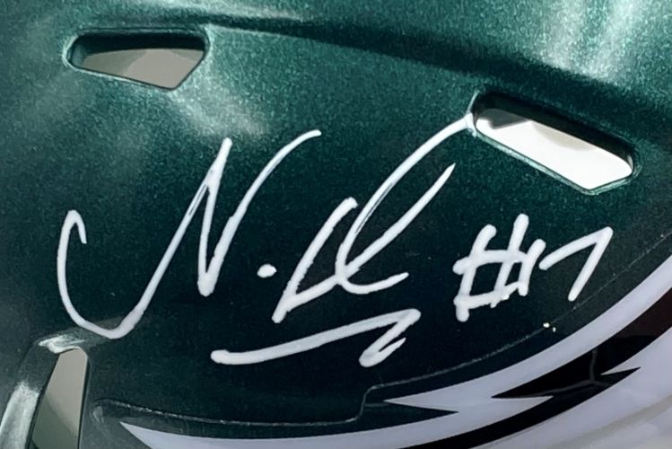 Nakobe Dean Signed Eagles Mini Speed Helmet PSA/DNA w/ Super Bowl 59 LIX Case