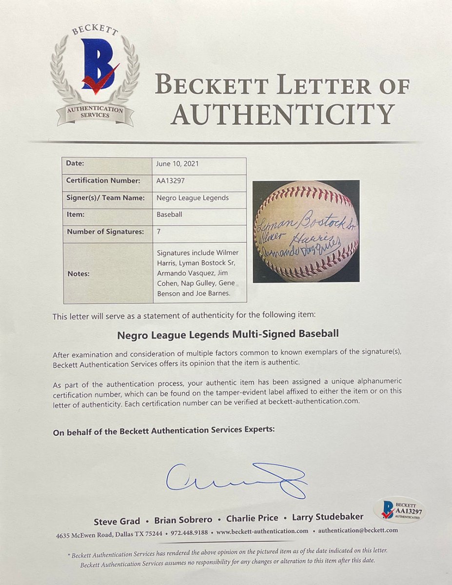 Negro League Legends Multi Signed Baseball 7 Signatures BAS LOA AA13297 - Sports Integrity