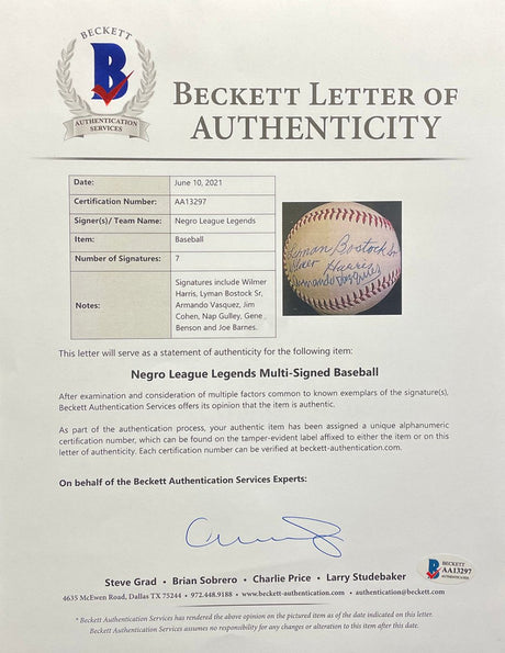 Negro League Legends Multi Signed Baseball 7 Signatures BAS LOA AA13297 - Sports Integrity
