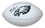 A white Philadelphia Eagles logo football by Sports Integrity, signed by Nick Sirianni with "Super Bowl 59 LIX Champ" and BAS authenticated.