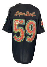 The Sports Integrity Nick Sirianni Signed Philadelphia Eagles Super Bowl 59 LIX Nike Limited Jersey BAS features “Super Bowl” in red and yellow on the back, colorful rhinestone number 59, and signature-style writing above the numbers.
