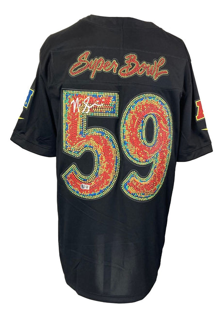 The Sports Integrity Nick Sirianni Signed Philadelphia Eagles Super Bowl 59 LIX Nike Limited Jersey BAS features “Super Bowl” in red and yellow on the back, colorful rhinestone number 59, and signature-style writing above the numbers.